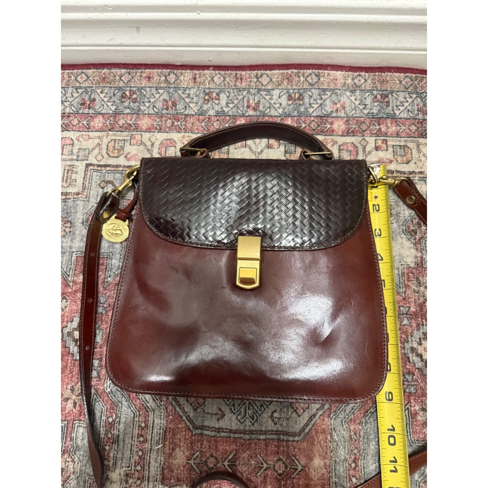 Vintage Brahmin Mahogany Leather Woven Flap Crossbody Bag Made in USA Satchel - Picture 2 of 6